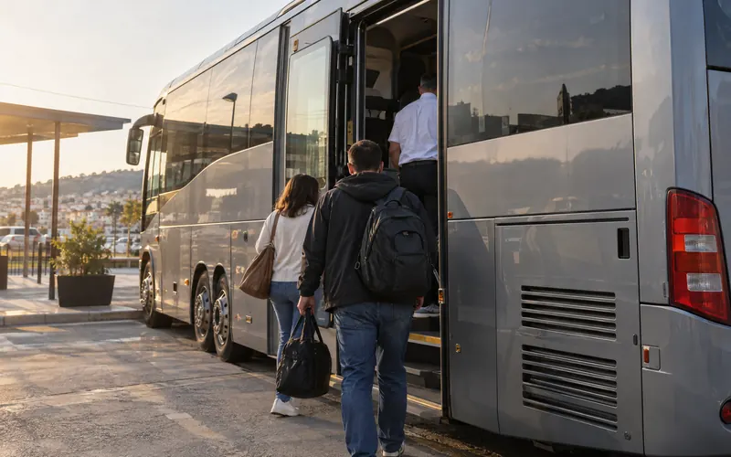 Passeggeri che salgono su un pullman